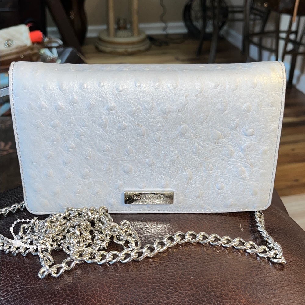 kate spade Baby Blue Ostrich-Embossed Crossbody Bag with Silver Chain